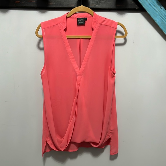 Cliche couture Large bright coral 100% polyester sleeveless sheer top - Picture 1 of 7